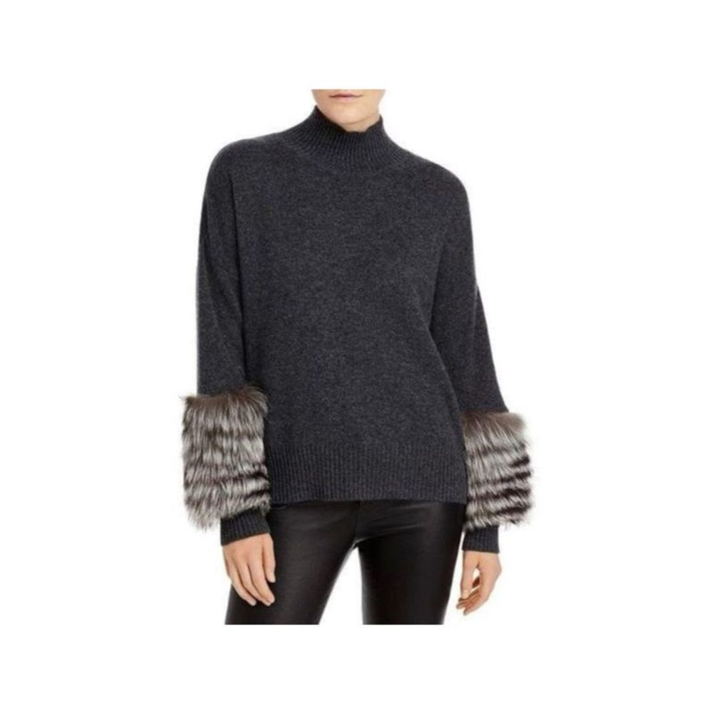 Designer Brand Womens Gray Faux Fur Long Sleeve Evening Sweater S